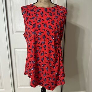 TAHARI Floral Print Sleeveless Runched Side Top